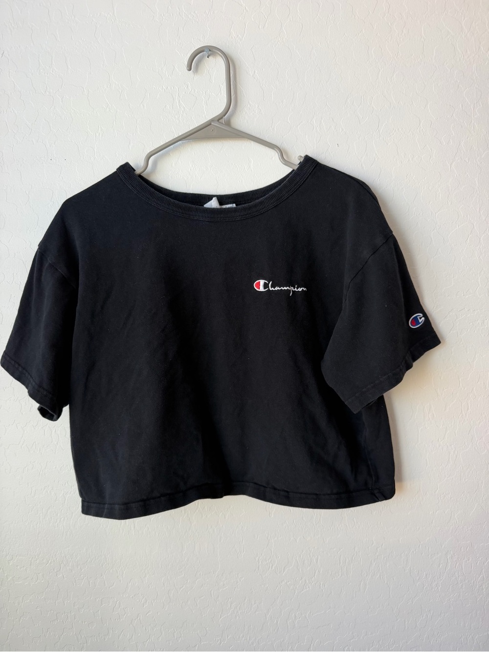 Champion Black Cropped Logo Tee
